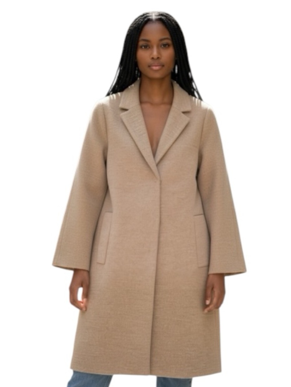 Camel Mid Length Overcoat M Relaxed Fit Single Breasted Minimalist Staple Coat
